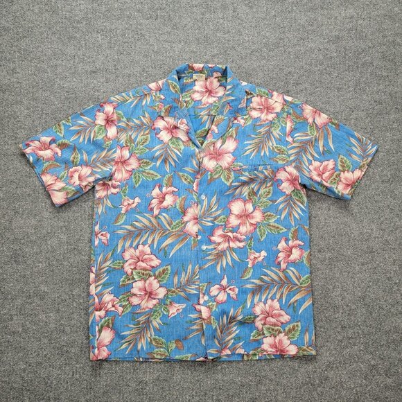 Royal Creations Hawaiian Shirt Mens Large Blue Floral Button Up Beach Casual - Picture 1 of 8